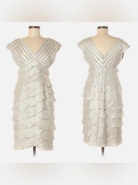 Adrianna Papell Gold Tiered VNeck Midi Dress Mother of the Bride Groom Wedding